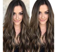 Frontal Closure Wig Curly Mix Long Synthetic Colors Full Wavy Women wig Silk Hair Scarf (Brown, One Size)