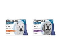 FRONTLINE Spot On Flea & Tick Treatment for Small Dogs (2-10 kg) - 6 Pipettes & Spot On Flea & Tick Treatment for Large Dogs (20-40 kg) - 3 Pipettes
