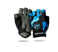 FRONTLINER Weight Lifting Gloves - Anti-Slip Padded Palm, Half-Finger Gym Gloves for Men & Women, Stretchable Fitness Gloves for Strength Training, Calisthenics, Cycling, and Workouts (Blue Camo, XL)