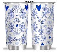 FROOBLEQUIRK White and Blue Bride 20 oz Tumbler Stainless Steel Cup - Bride to Be Gift, Bachelorette Party Favor, Wedding Morning Drinkware, Bridal Shower or Bach Weekend Decoration