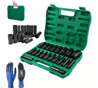 FROOBY 1/2 Inch Drive Deep Impact Socket Set 20-Piece Metric 8-32mm Heavy Duty 6-Point Impact Sockets Professional Garage Automotive Repair Mechanics Workshop DIY 1x Pair Work Gloves Black Oxide steel