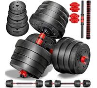 FROOBY 30KG Adjustable Dumbbells set, 2-in-1 Dumbbell Barbell Pair Set, Foam Padded Connector, 2 x Bars, 4 x Spinlocks Free Weights Home Gym Strength Training, Non Slip Handles, Body Building Weight