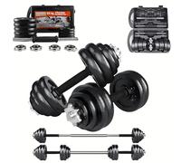FROOBY Cast Iron Adjustable Dumbbell Barbell Weight Set 20KG, Carry Case, 1x Long, 2x bar, 4 Spinlock, Dumbbell, Barbell Conversion, Hand Free Pair Set, Strength, Home Gym Lifting Bodybuilding Set