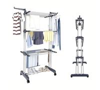 FROOBY Clothes Drying Rack, 4 Tier Foldable Drying Rack with Wings, Wheels, Heavy Duty Large Clothes Horse Laundry Drying Rack, Indoor Outdoor Use, Large Space Saver, Heavy Duty Stainless Steel