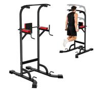 FROOBY Fitness Power Tower & Dip Station - Adjustable Pull Up Rack, Dip Stand & Push Up Bars for Strength Training Workout - Multi Function Power Cage for Home Gym Exercise - Black & Red