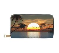 FROON Beach Sunrise Long Faux Leather Clutch Chic Stylish Women's Wallets for Modern Women Large Capacity Card Holder and Organizer Pockets Durable Purse Handbag for Everyday Travel