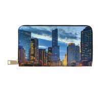 FROON Chicago Illinois USA Long Faux Leather Clutch Chic Stylish Women's Wallets for Modern Women Large Capacity Card Holder and Organizer Pockets Durable Purse Handbag for Everyday Travel