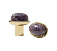 FROON Crystal Marble Oval Cabinet Knobs Titanium Silver Ideal for Dressers, Kitchen Cabinets, and Luxury Furniture Hardware(Gold-Purple)