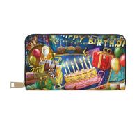 FROON Happy Birthday Long Faux Leather Clutch Chic Stylish Women's Wallets for Modern Women Large Capacity Card Holder and Organizer Pockets Durable Purse Handbag for Everyday Travel