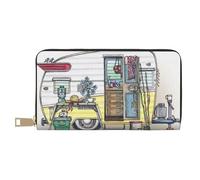 FROON Happy Campers Long Faux Leather Clutch Chic Stylish Women's Wallets for Modern Women Large Capacity Card Holder and Organizer Pockets Durable Purse Handbag for Everyday Travel