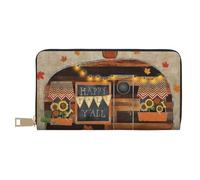 FROON Happy Fall Camper Long Faux Leather Clutch Chic Stylish Women's Wallets for Modern Women Large Capacity Card Holder and Organizer Pockets Durable Purse Handbag for Everyday Travel