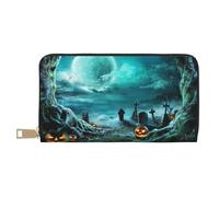 FROON Horror Pumpkin Cemetery Long Faux Leather Clutch Chic Stylish Women's Wallets for Modern Women Large Capacity Card Holder and Organizer Pockets Durable Purse Handbag for Everyday Travel