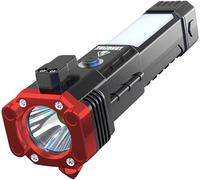 Froon Multifunctional Rechargeable Tactical LED Flashlight with Magnet, Super Bright Tactical Torch with Powerbank Emergency Car Flashlight with Car Safety Hammer & Seat Belt Cutter (Red)