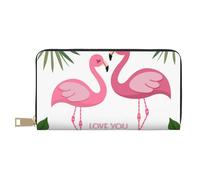 FROON Palm Leaf and Flamingos Couple Long Faux Leather Clutch Chic Stylish Women's Wallets for Modern Women Large Capacity Card Holder and Organizer Pockets Durable Purse Handbag for Everyday Travel
