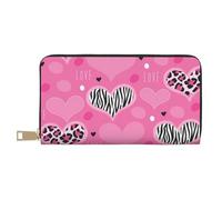 FROON Pink Love Heart Long Faux Leather Clutch Chic Stylish Women's Wallets for Modern Women Large Capacity Card Holder and Organizer Pockets Durable Purse Handbag for Everyday Travel