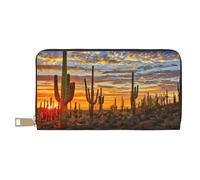 FROON Sunset Cactus in Desert Long Faux Leather Clutch Chic Stylish Women's Wallets for Modern Women Large Capacity Card Holder and Organizer Pockets Durable Purse Handbag for Everyday Travel