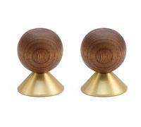 FROON Walnut Wood and Brass Cabinet Knobs Single Hole, Three Finishes for Drawers, Wardrobes, and Cabinets(Brass,30mm)