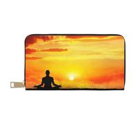FROON Yoga Meditation Long Faux Leather Clutch Chic Stylish Women's Wallets for Modern Women Large Capacity Card Holder and Organizer Pockets Durable Purse Handbag for Everyday Travel