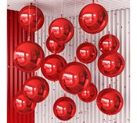 Froova 14 Pcs Red Round Foil Balloons 22/15/10 4D Ball Balloons Metallic Dark Red Balloon Ornament Mylar Balloon Chrome for Valentine's Day Birthday Graduation Wedding Anniversary Disco Party Decor