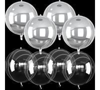 Froova 8 Pcs Silver Balloons and Clear Round Foil Balloons 22 In Transparent Balloon Metallic Silver 4D Ball Balloon Ornament Balloon for Birthday Grad Wedding Anniversary Prom Disco Party Decor