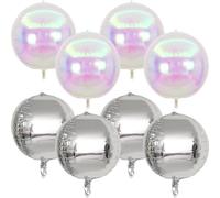 Froova 8 Pcs Silver Balloons and Iridescent Round Foil Balloons Holographic Metallic Silver 4D Ball Balloon Ornament Balloon for Birthday Grad Anniversary Prom Mermaid Under The Sea Disco Party Decor