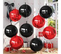 Froova 9 Pcs Black Red Round Foil Balloons Black Metallic Dark Deep Red Chrome 4D Ball Balloons 22 In Orbz Mylar Balloon for Graduation Grad Birthday Wedding Anniversary Disco Party Decorations