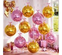 Froova 9 Pcs Pink Gold Round Foil Balloons Baby Light Pink Metallic Gold Chrome 4D Ball Balloons 22 In Orbz Mylar Balloon for Graduation Grad Birthday Wedding Anniversary Party Decorations