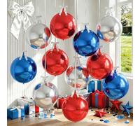 Froova 9 Pcs Red Blue Silver Round Foil Balloons Red Royal Navy Blue Metallic Silver Chrome 4D Ball Balloons 22 In Orbz Mylar Balloon for Graduation 4th of July Birthday Anniversary Party Decorations