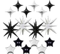Froova Black and Silver Star Balloons, 22in Large Star Balloons Foil 10in 4-Pointed & Pentagram Balloon for New Year Graduation Wedding Engagement Birthday Party Decorations