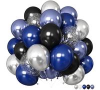 Froova Black Blue Silver Balloons 12 Inch Graduation Balloon Navy Royal Blue Metallic Silver Black Party Balloons Confetti Balloon for Kids Grad Class of 2025 Decor Birthday Space Wedding Baby Shower