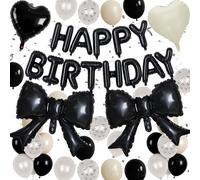 Froova Black White Bow Birthday Decorations Black Sand White Cream Pearl Polka Dot Bows Print Balloon Happy Birthday Banner 38 In Coquette Foil Balloons Heart Balloon for Women Men Bday Party Supplies