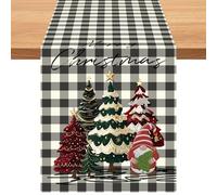 Froova Black White Check Christmas Table Runner, Christmas Decorations 13x72 Inch, Xmas Gnome & Tree Table Runner, Seasonal Winter Holiday Kitchen Dining Table Line for Home Birthday Party Decor