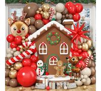 Froova Christmas Balloon Garland Arch Kit, 128Pcs Reindeer Brown Red and Gold Balloon with Cane Star Foil Balloons for Christmas Winter Holiday Woodland Baby Shower Birthday Party Decorations