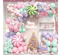 Froova Christmas Balloon Garland Arch Kit Pastel Pink Purple Green Balloons Snowflake Balloon Candy Cane Foil Balloons for Pink Xmas Nutcracker Winter Friendsmas New Year Holiday Birthday Party Decor