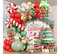 Froova Christmas Decorations Balloon Arch Garland Kit 103Pcs Retro Green Red Gold Xmas Balloon with Deer Windmill Candy Cane Gingerbread Man Foil Balloons for Winter Holiday Xmas Indoor Outdoor Decor