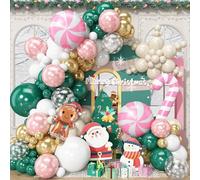 Froova Christmas Decorations Balloons Arch Kit 114Pcs Green White Apricot Transparent Snowflake Balloons Garland, Gingerbread Man Candy Cane Windmill Foil Balloon for Winter Holiday Xmas Supplies