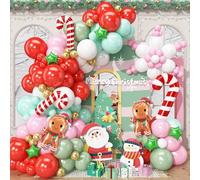 Froova Christmas Decorations Balloons Arch Kit 134Pcs Retro Green Light Pink Red and White Balloon Garlands Gingerbread Man Candy Cane Star Foil Balloon for Xmas Winter Holiday Festive Party Supplies