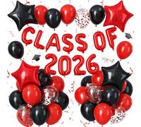 Froova Class of 2026 Balloons, Black and Red Graduation Decorations Class of 2026 Graduation Balloons with Star Foil Balloon for Preschool High School College Congrats Grad Party Decorations