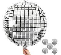 Froova Disco Ball Balloons 32 Inch 5 Pcs 4D Ball Balloons Metallic Silver Disco Mylar Balloon Chrome for Birthday Bachelorette 70s 80s 90s Themed Graduation Retro New Year Eve Prom Party Decorations