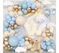 Froova Dusty Blue Balloon Garland Arch Kit, Pastel Slate Baby Blue Ivory White Sand Metallic Gold Latex Balloons for Boy Birthday Baby Bridal Shower Wedding Gender Reveal Party Decorations Supplies