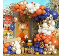 Froova Fall Balloon Arch Kit, 129pcs Burnt Orange Retro Navy Blue White Sand Metallic Gold Fall Color Balloon Garland Arch for Birthday Harvest Autumn Thanksgiving Baby Shower Party Decorations