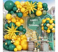 Froova Green Yellow Balloon Garland Arch Kit, Dark Green Yellow Metallic Gold Balloon with Gold Confetti Explosion Star Foil Balloons for Birthday Baby Shower Wedding 2025 Graduation Party Decorations