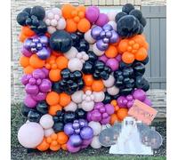 Froova Halloween Balloon Arch Kit, 123 Pcs Black Orange Pink Purple Balloon Garland with 3D Bat Stickers for Kids Halloween Baby Shower Wedding Spooky Birthday Party Decorations
