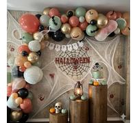 Froova Halloween Balloon Arch Kit, 127 Pcs Orange Black Gold and Green Balloon Garland with 3D Bats Stickers and Spider Web for Halloween Birthday Party Decorations Supplies