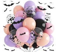 Froova Halloween Balloon Pastel Halloween Pink Black Purple Balloons with 3D Bat Stickers Bat Print Latex Party Balloon for Girls Night Cute Ghost Spooky One Scary Birthday Baby Shower Party Decor