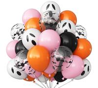 Froova Halloween Balloon Pink Black Orange Balloons with Bat Print Latex Balloons White Ghost Party Balloon for Girls Night Hey Boo Halloween Ghost Spooky One Scary Birthday Baby Shower Party Decor