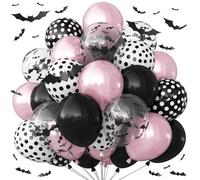 Froova Halloween Balloons Pink and Black Balloon with 3D Bat Stickers Bat Print Balloons and Polka Dot Balloon for Girls Night Pink Halloween Ghost Spooky One Scary Birthday Baby Shower Party Decor