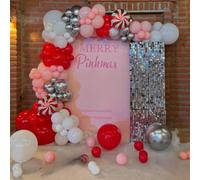 Froova Pink Christmas Balloon Garland Arch Kit, 127Pcs Light Pink and Red Silver Balloon with Candy Cane Star Foil Balloons for Christmas Winter Holiday Girls Baby Shower Birthday Party Decorations
