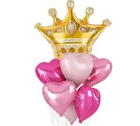 Froova Pink Mixed Heart and Crown Balloon, Gold Large Crown Foil Balloons with Hot Light Pastel Pink Heart Shape Mylar Balloon Set for Girls Princess Queen Party Decoration Wedding Baby Shower