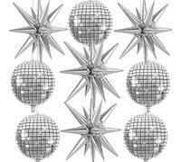 Froova Silver Foil Balloons 9 Pcs 22 Inch Metallic Silver Disco Ball Balloons Chrome Explosion Stars Balloon for Birthday Bachelorette 70s 80s 90s Themed Graduation Retro New Year Prom Party Decor